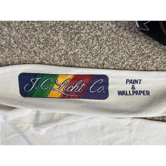 ⭐ 3/$15 Vintage Medium J.C. Licht Co White Rainbow Logo Drawstring Sweatpants - Picture 5 of 11
